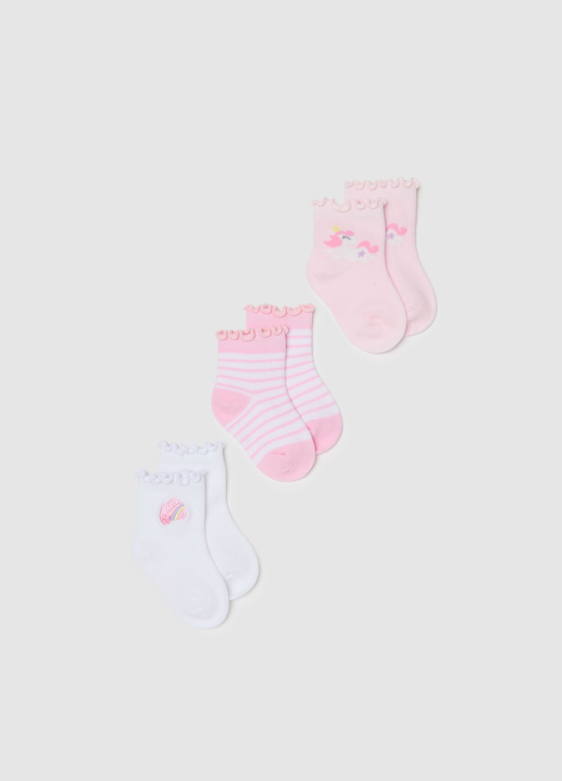Three-pack of short elasticated cotton socks in multicolour for babies