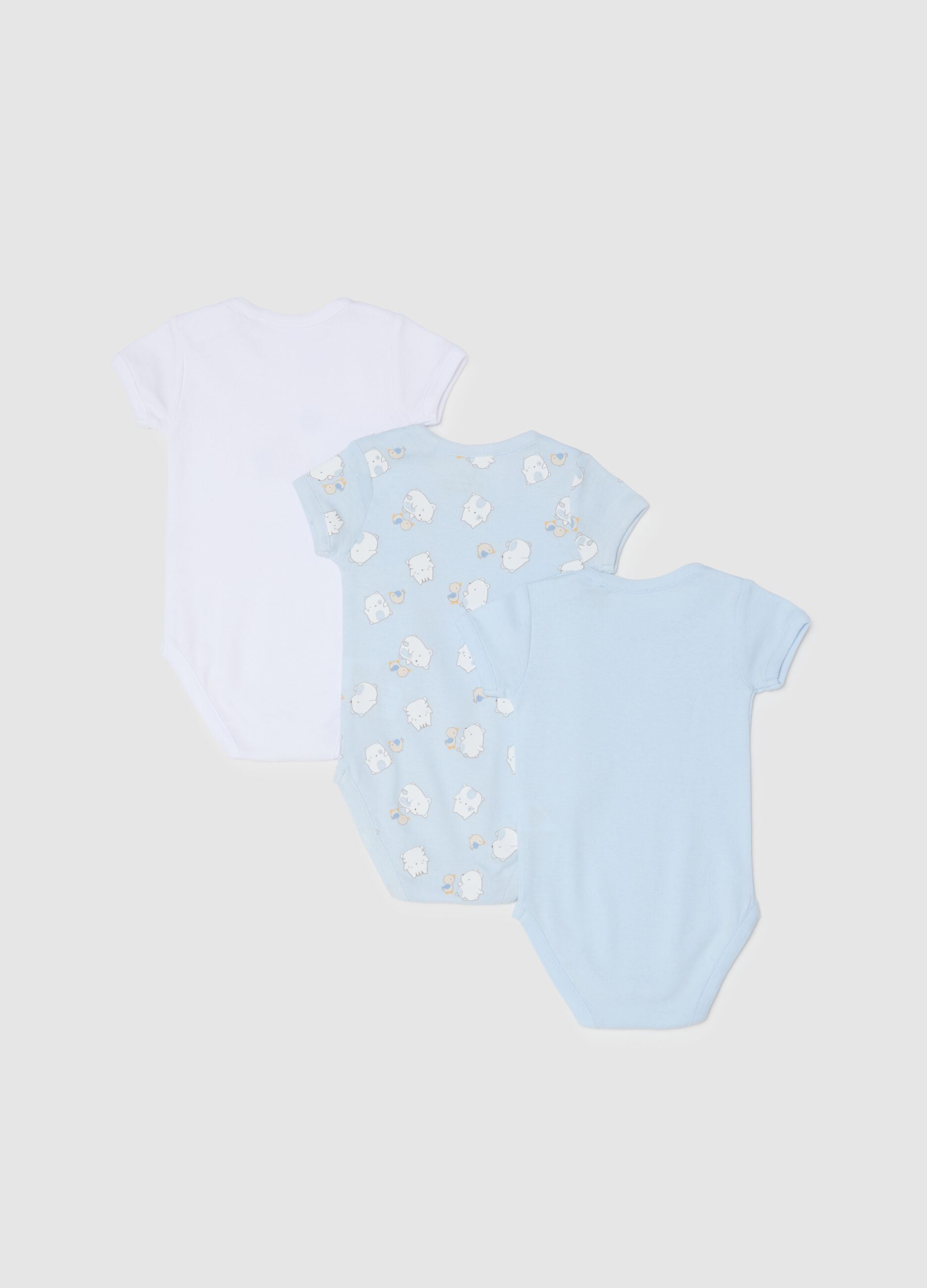 Multicoloured short-sleeve infant bodysuit tripack in pure cotton