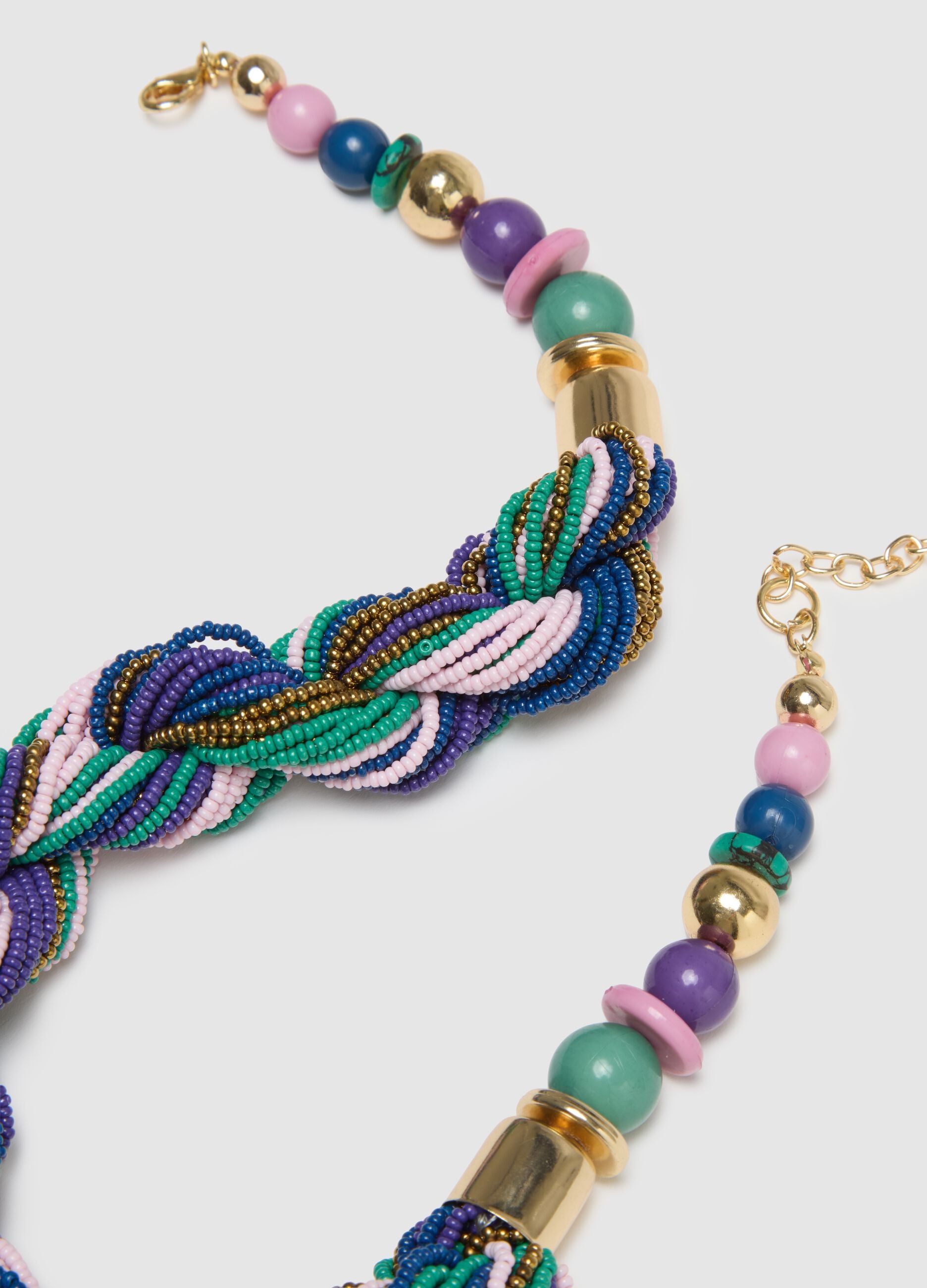 Multicolour glass necklace with woven design