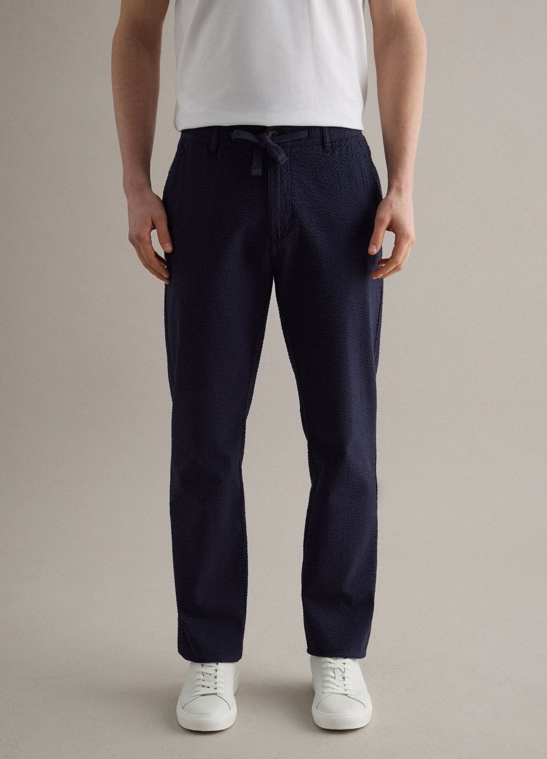 Regular fit blue stretch cotton chino trousers