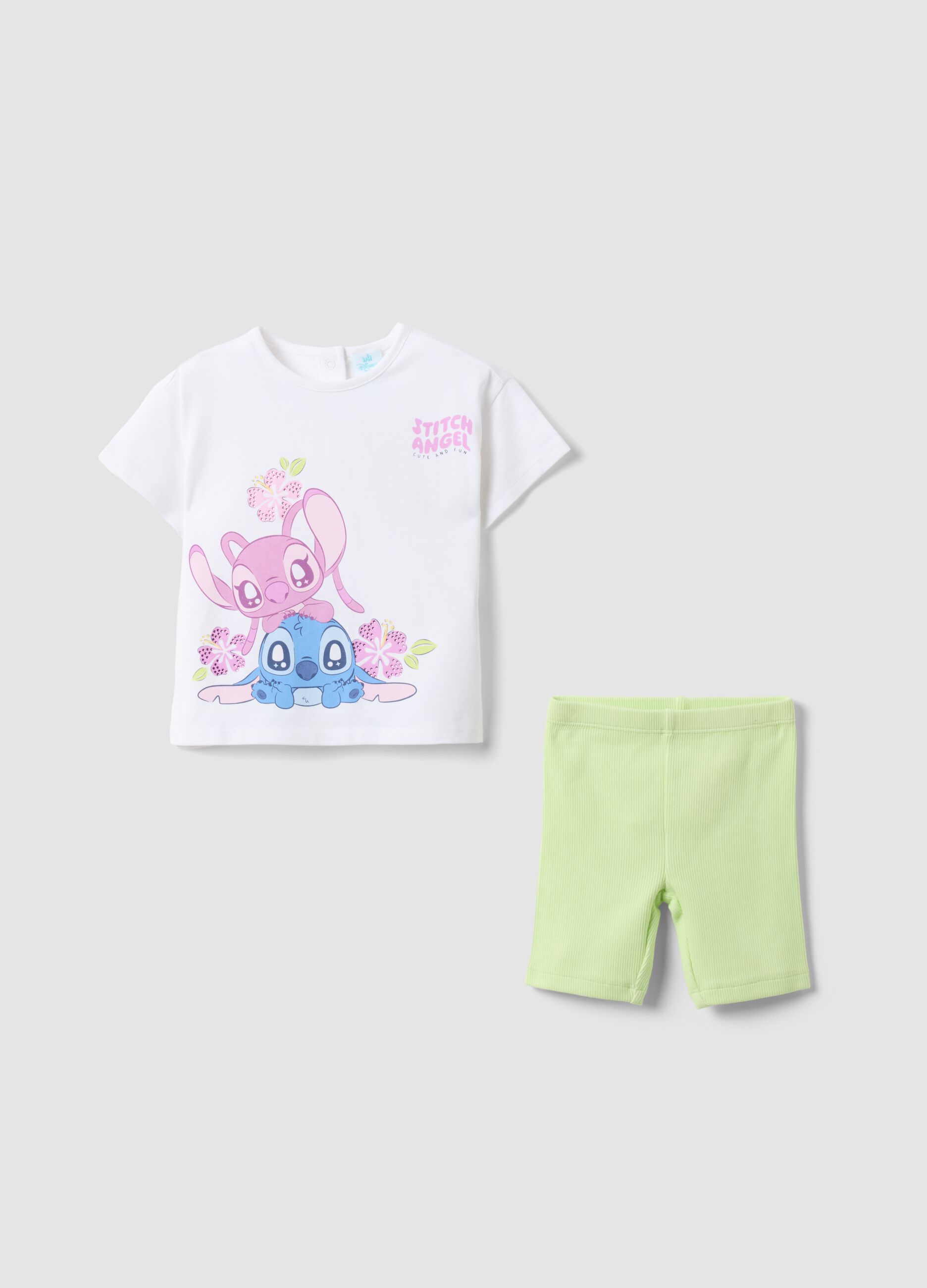 Multicoloured stretch-cotton set for baby girl with Stitch print