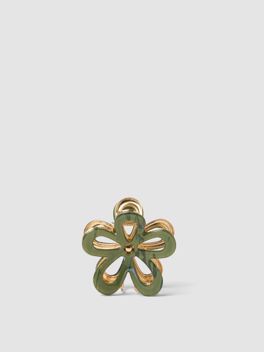 Green flower-shaped hair clip_0
