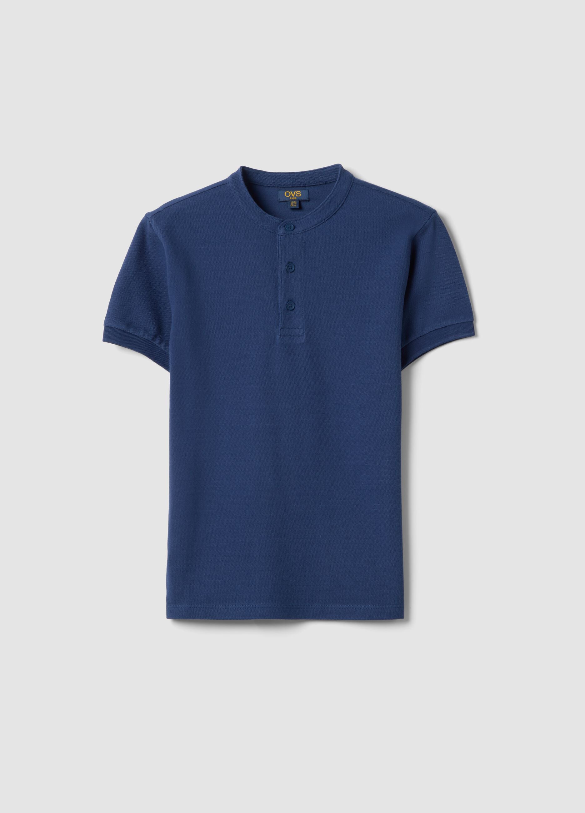 Boys' blue pure cotton regular-fit polo with Mandarin collar