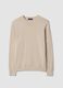 Beige regular fit cotton and linen crew neck pullover_4