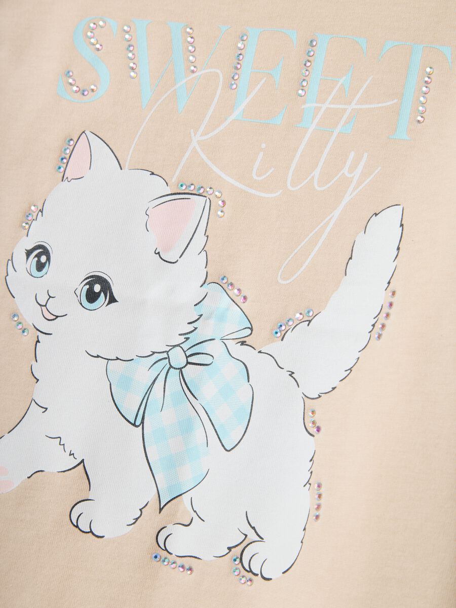 Beige regular fit pure cotton T-shirt with print for girls_3