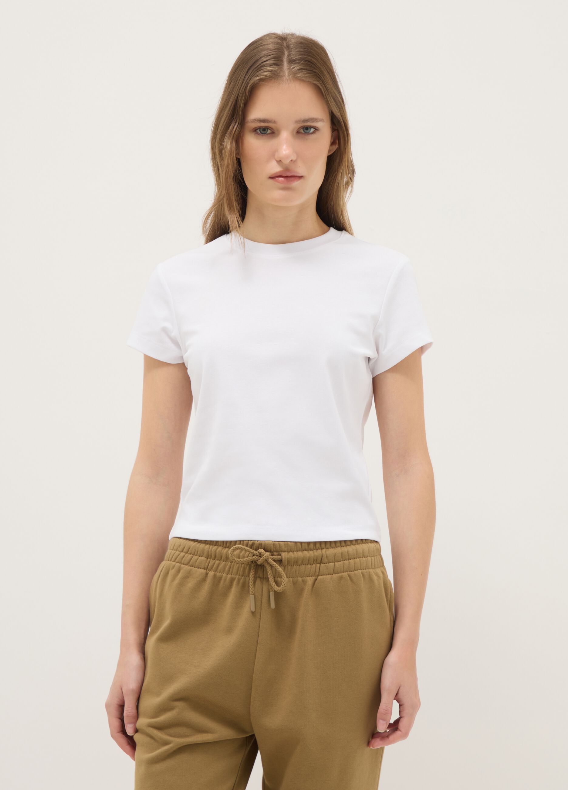 White slim fit stretch cotton T-shirt