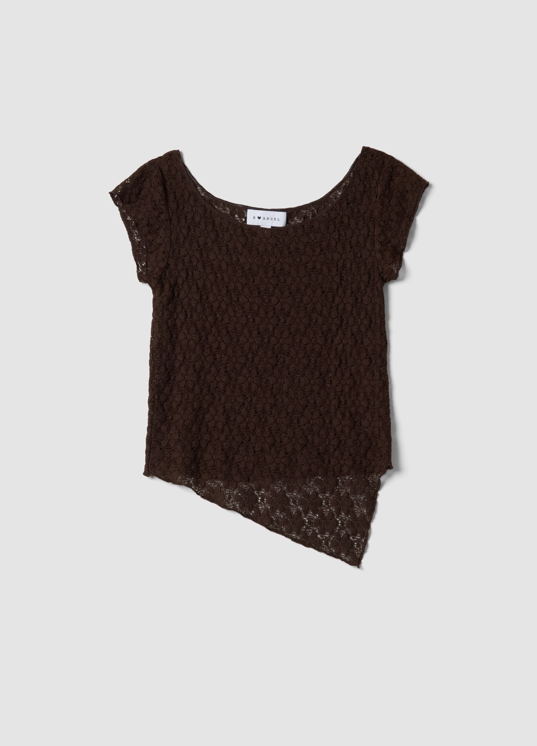 Brown cotton blend slim fit T-shirt with perforated design