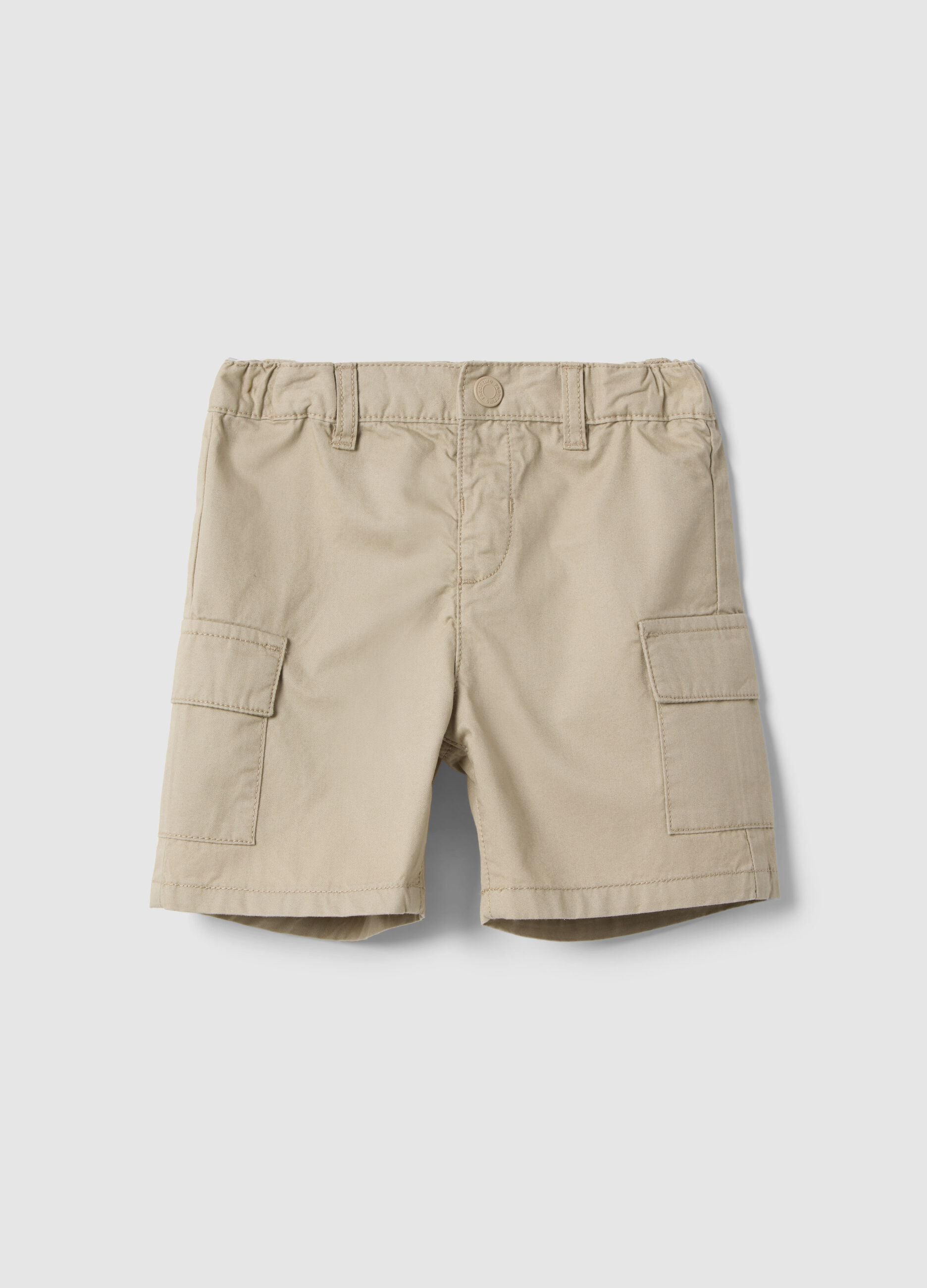 Beige cotton cargo shorts for kids regular fit