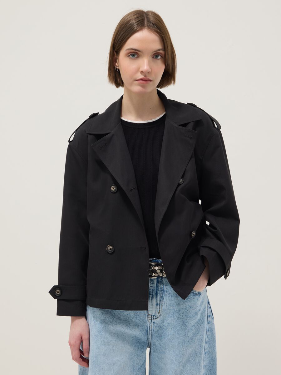 Black double-breasted lightweight jacket regular fit with belt_1