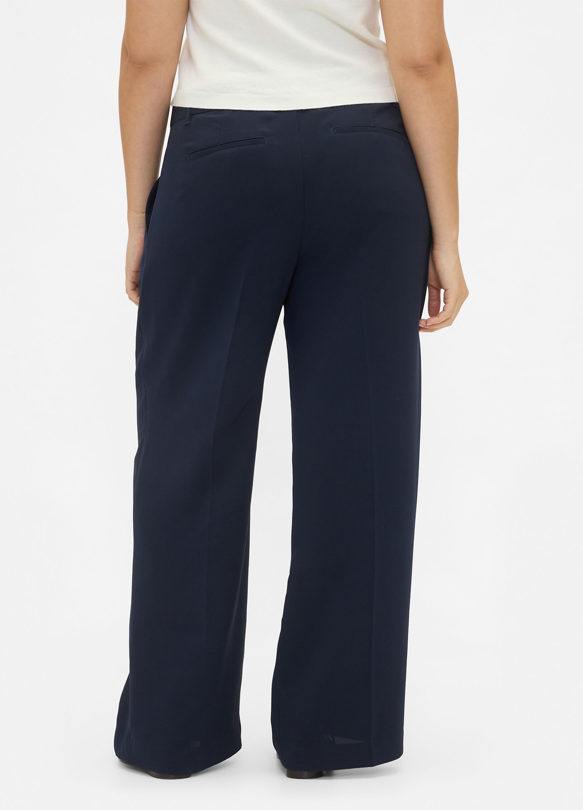 Wide-leg blue trousers in stretchy fabric