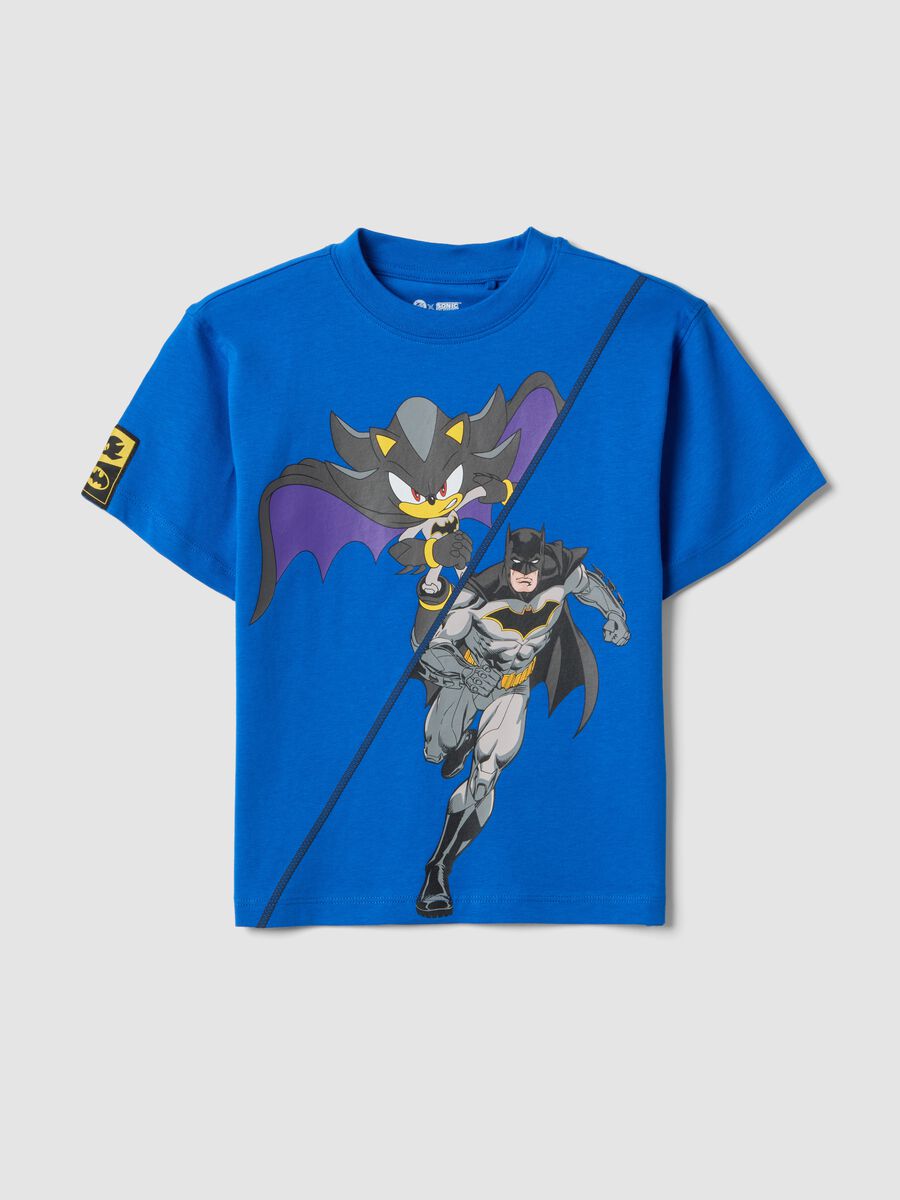 T-shirt in puro cotone blu da bambino oversize fit con stampa Sonic_0