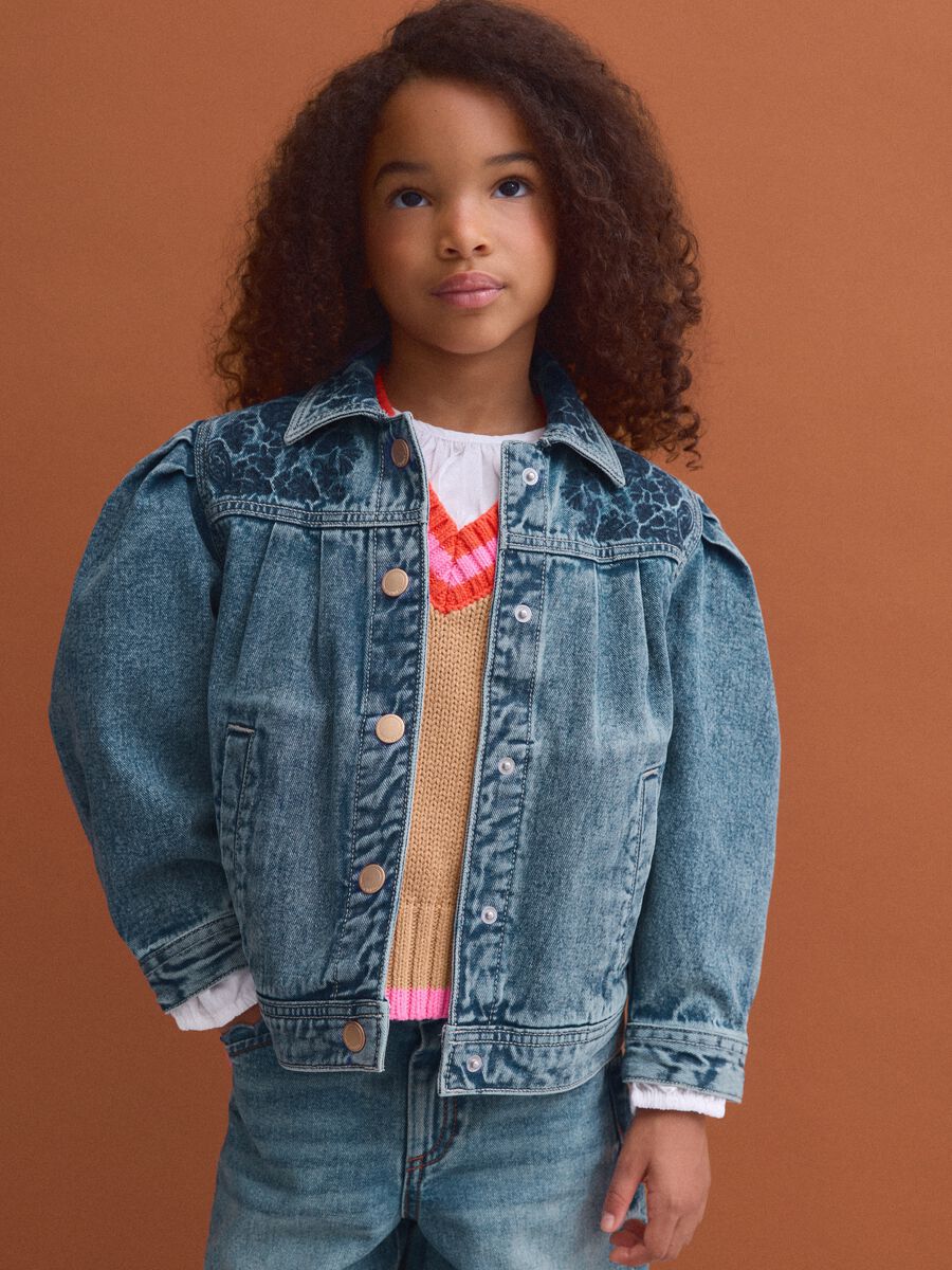 Blue pure cotton jacket with buttons for girls_0