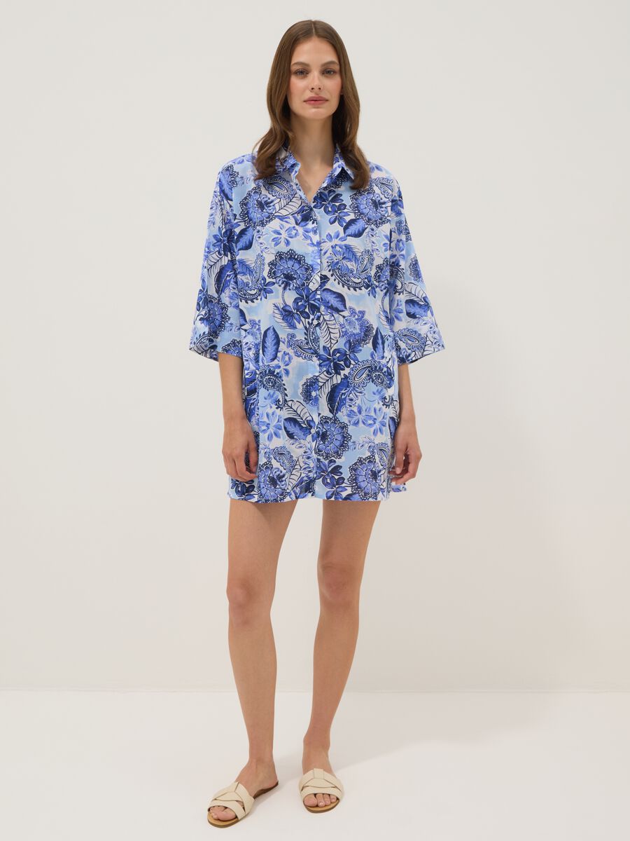 Blue pure cotton kaftan with print_0
