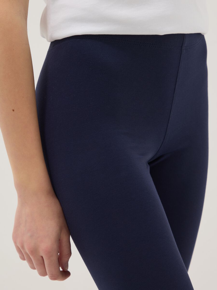 Girls' Blue Cotton Blend Skinny Leggings_2