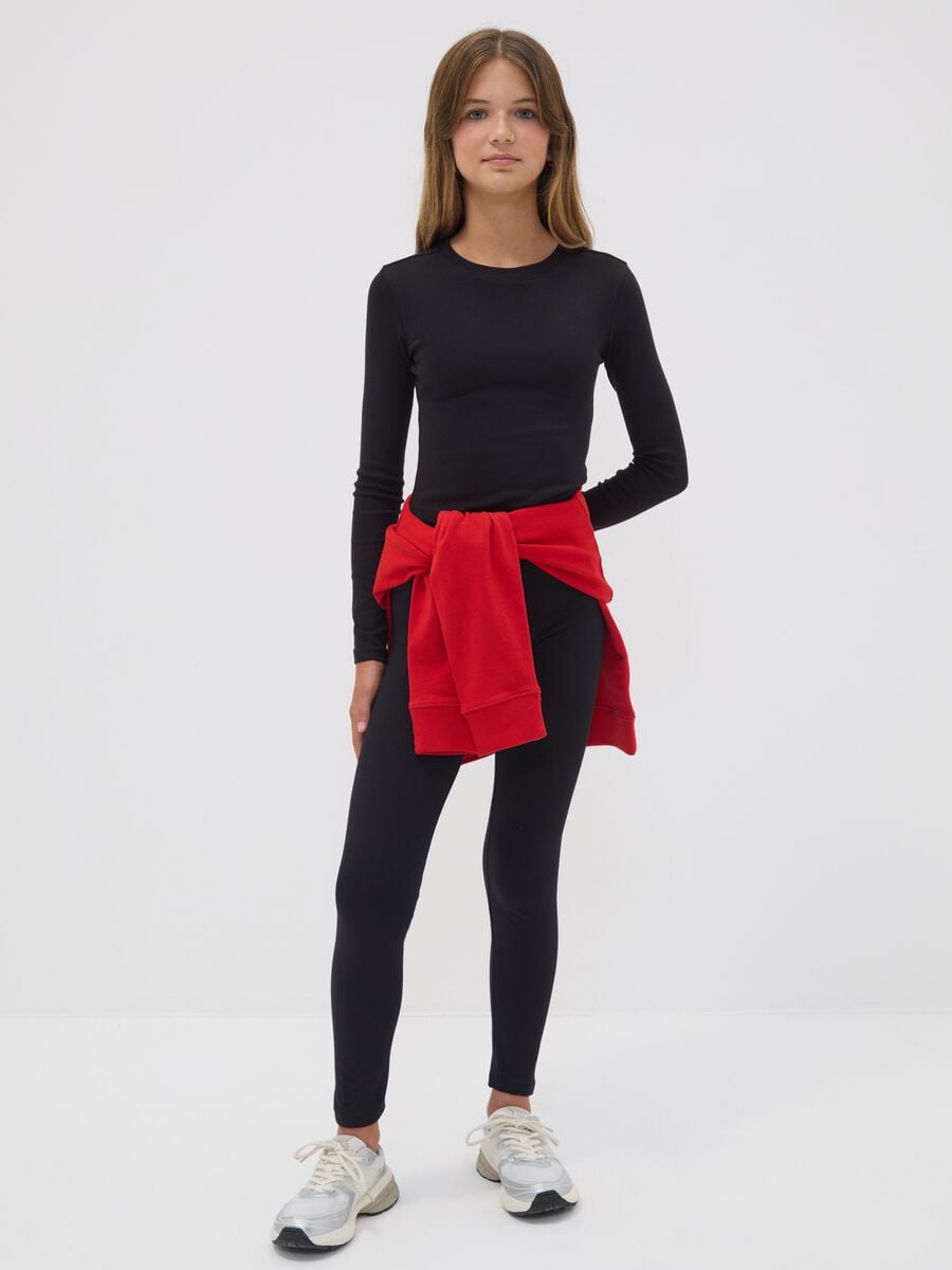 Leggings skinny neri in cotone organico elasticizzato per ragazza_1