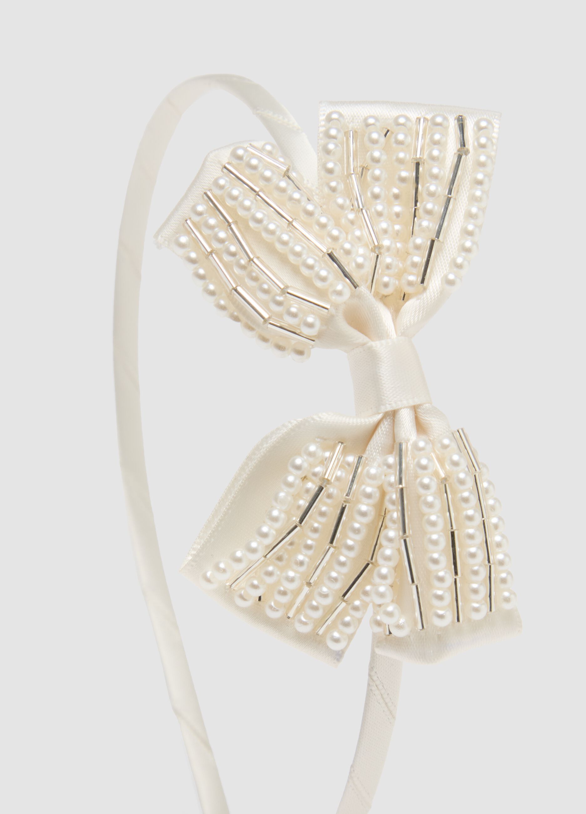 White headband with pearls for girls with bow
