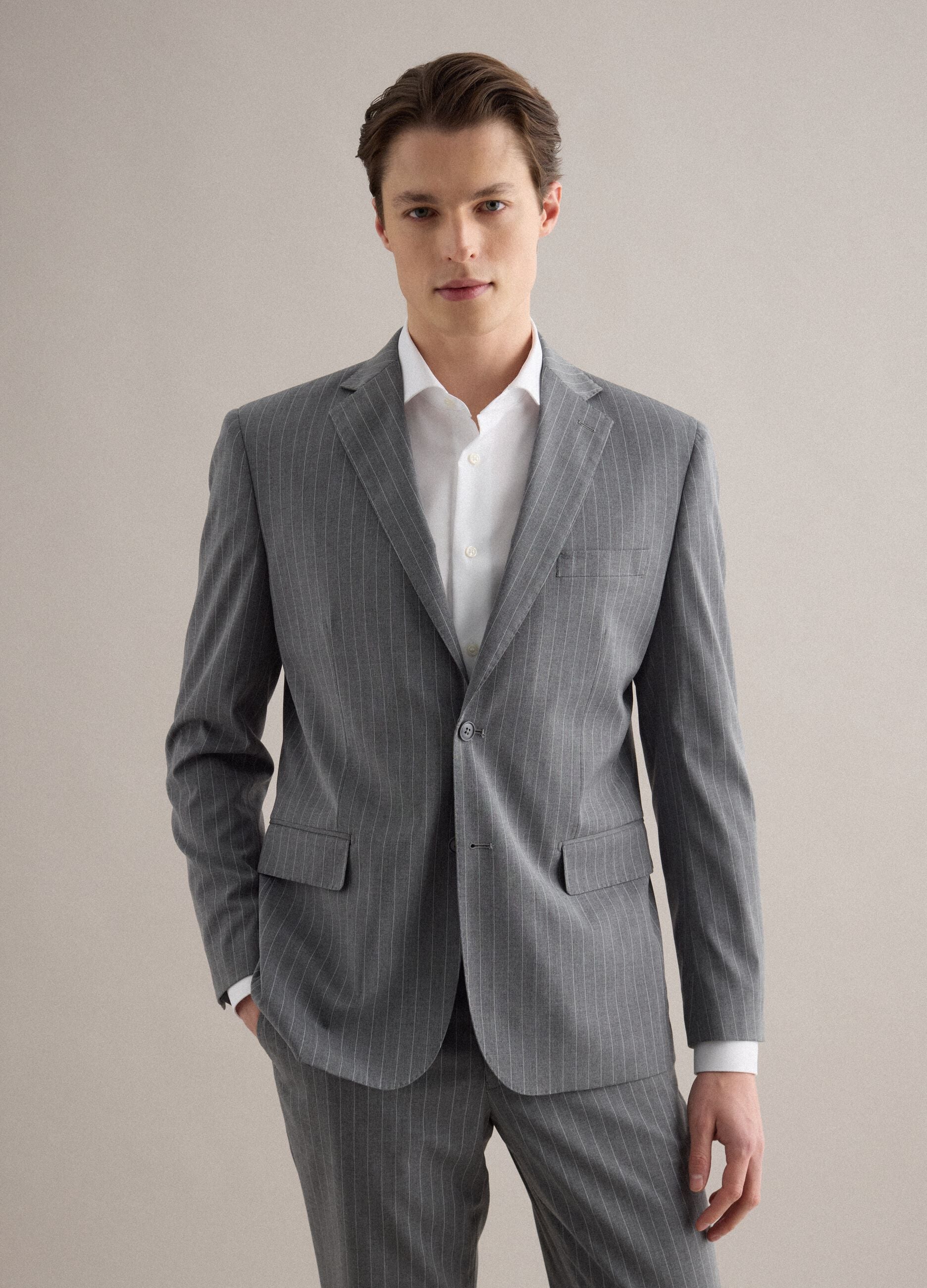 Grey Pinstripe Regular Fit Suit