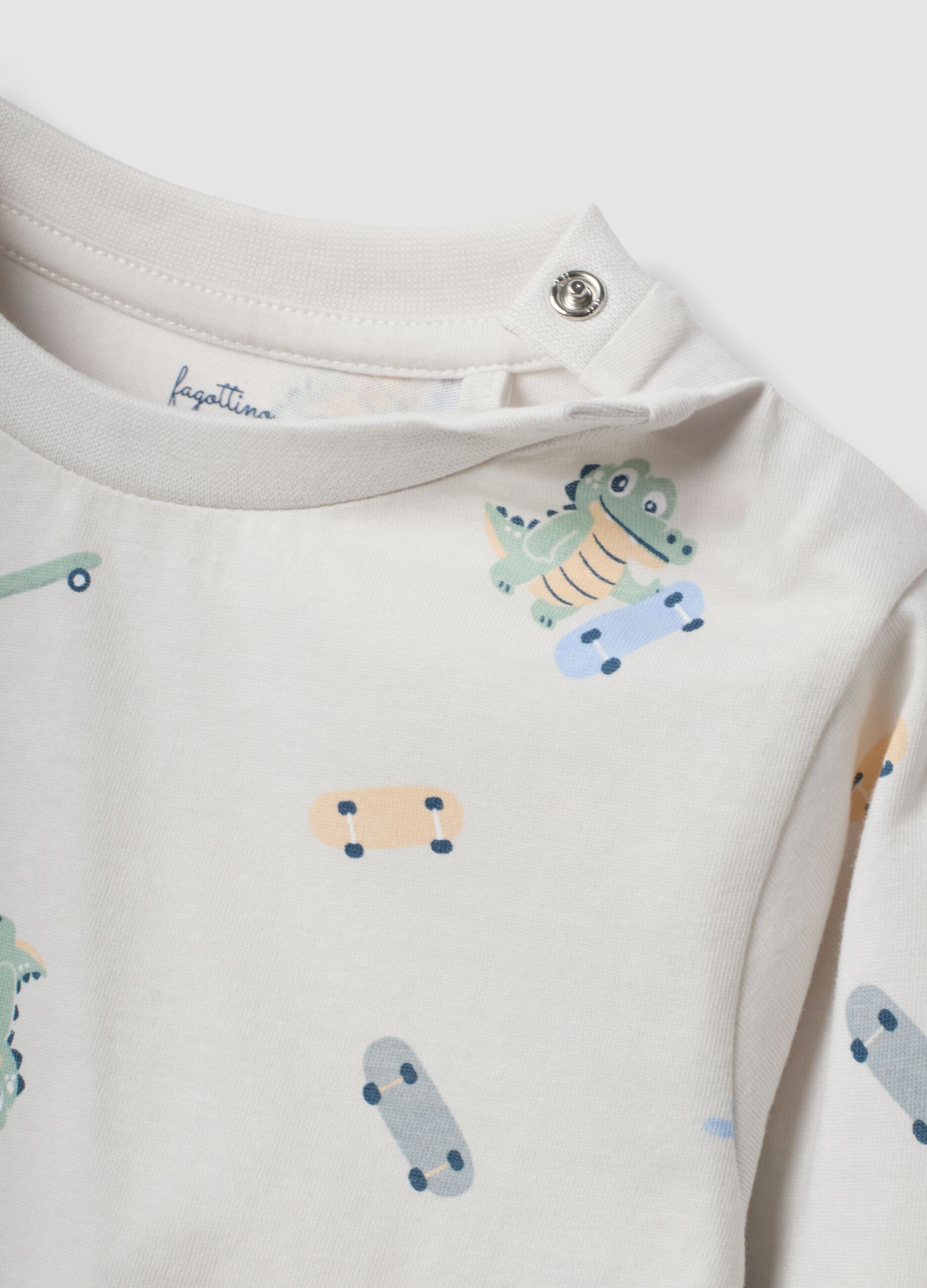 Grey organic cotton jersey pyjamas with crocodile print