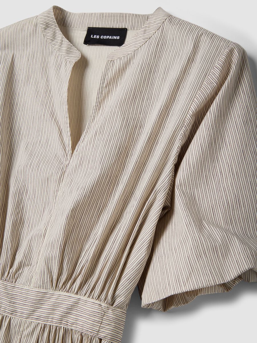 Beige striped pure cotton maxi dress, regular fit with V-neck_5