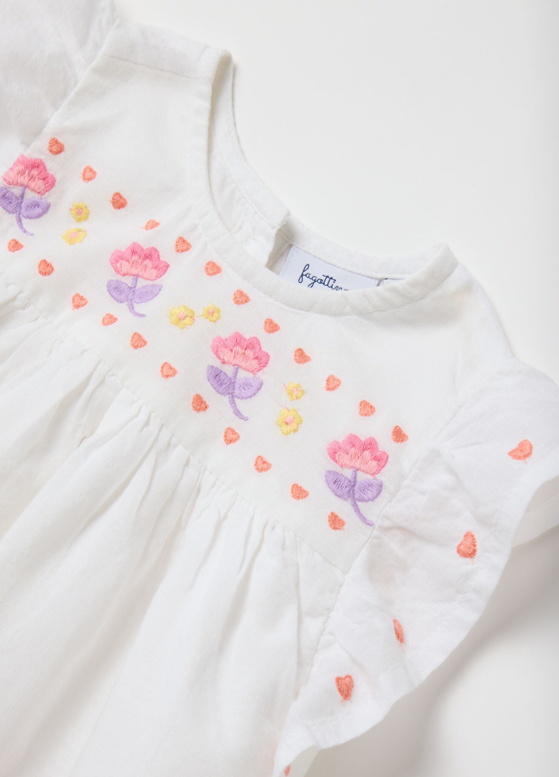Baby girl outfit with 100% white cotton top and denim shorts