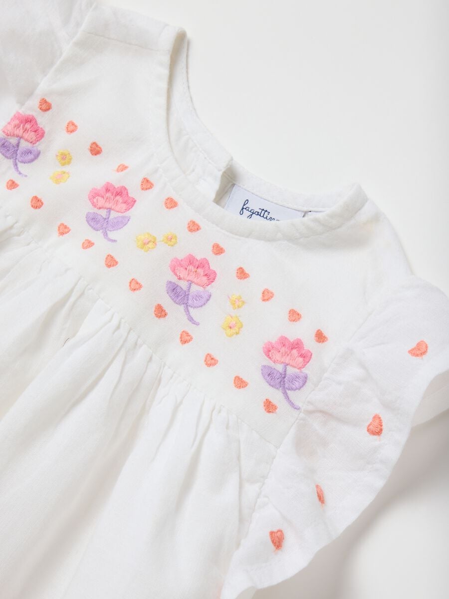 Baby girl outfit with 100% white cotton top and denim shorts_2