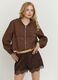 Brown stretch shorts with lace trim_0