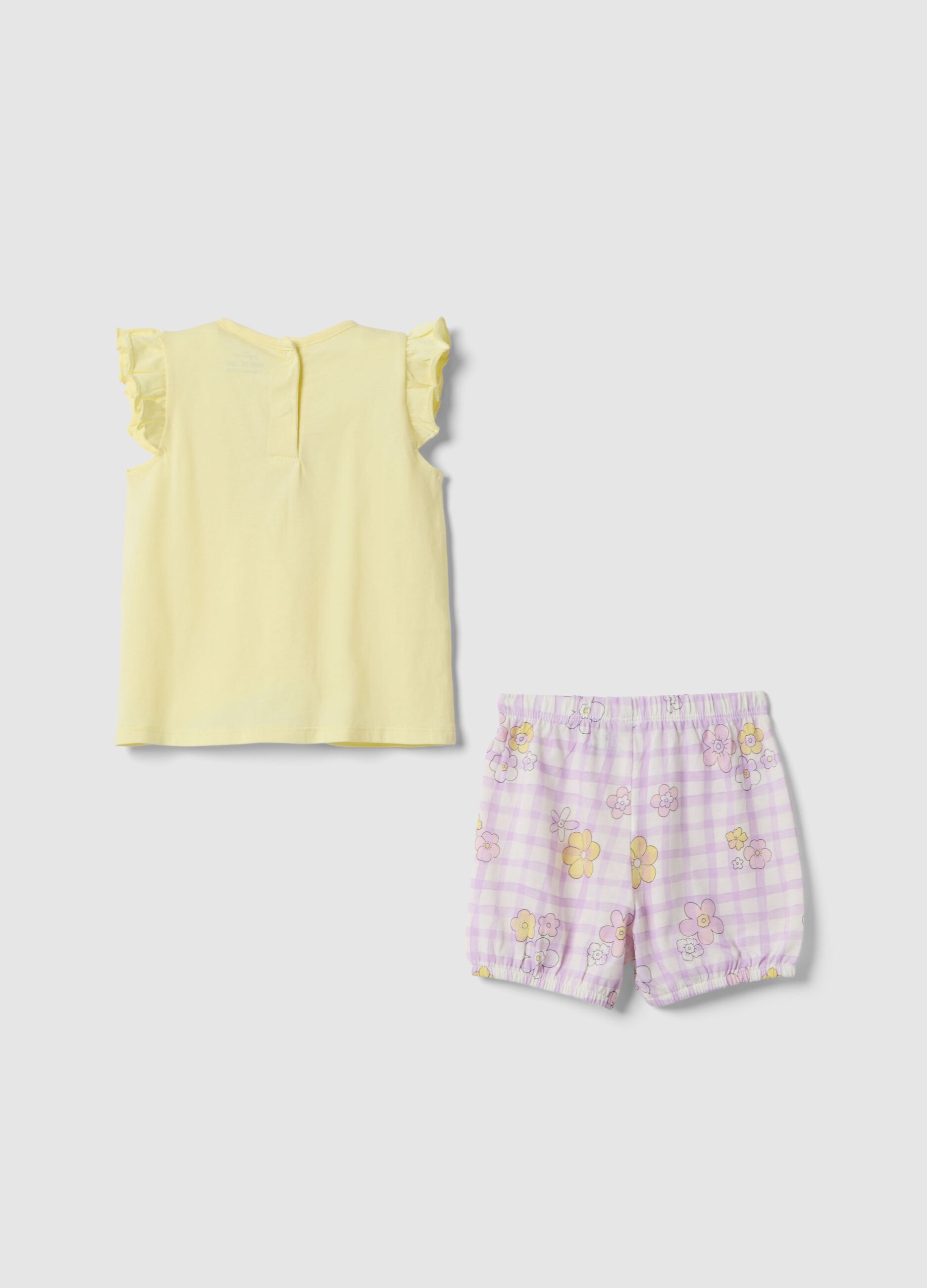 Multicoloured pure cotton baby pyjamas with ruffled sleeves