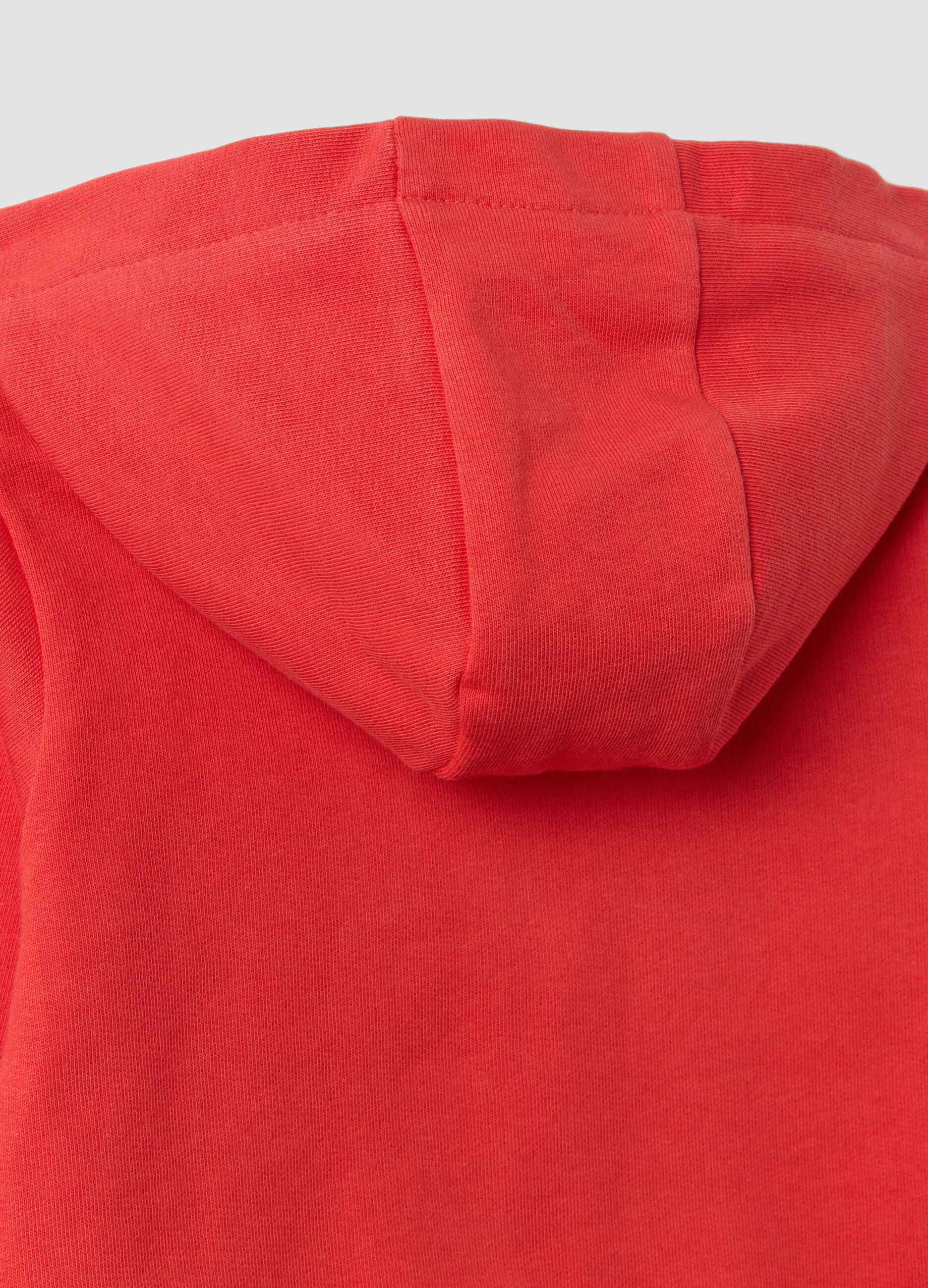 Red hooded sweatshirt in pure organic cotton, regular fit, for boys