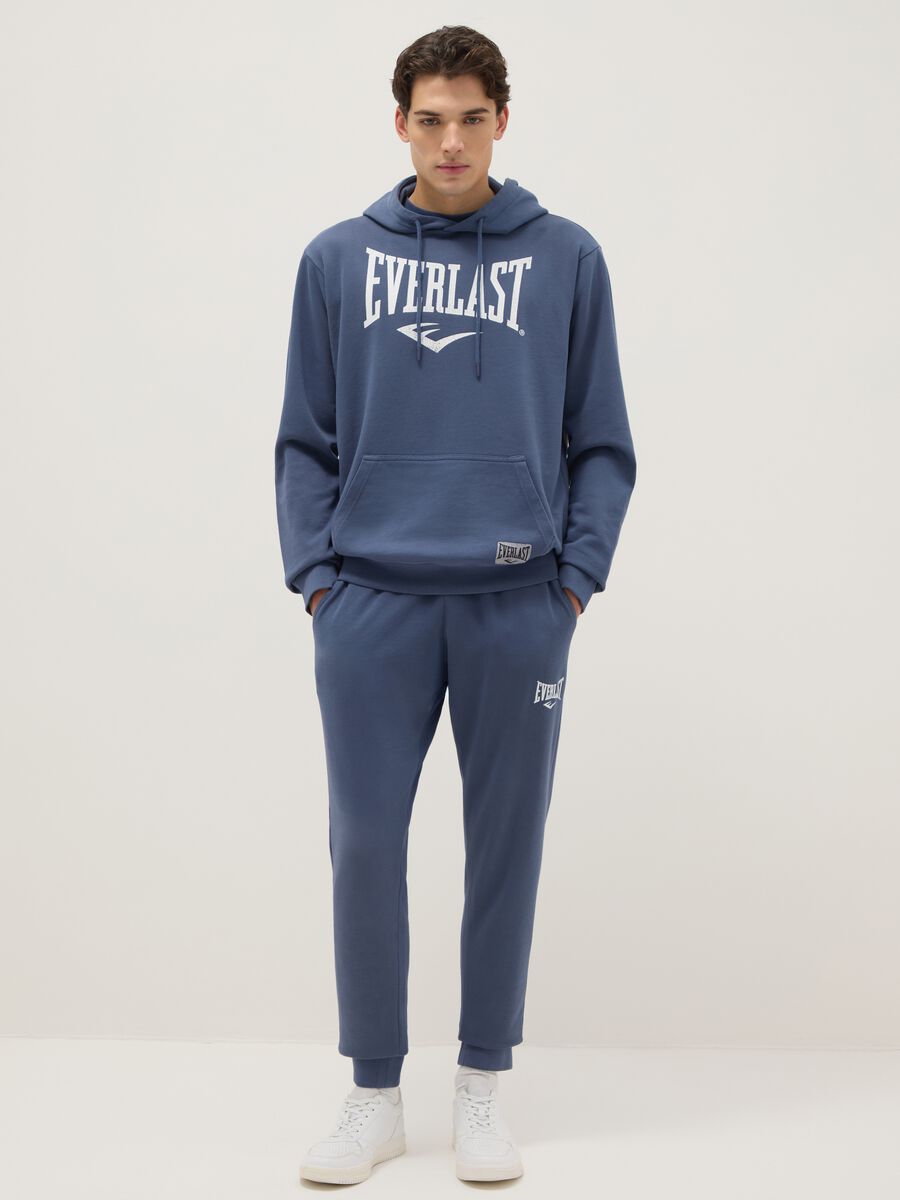 Blue cotton blend hoodie in regular fit with Everlast logo_1