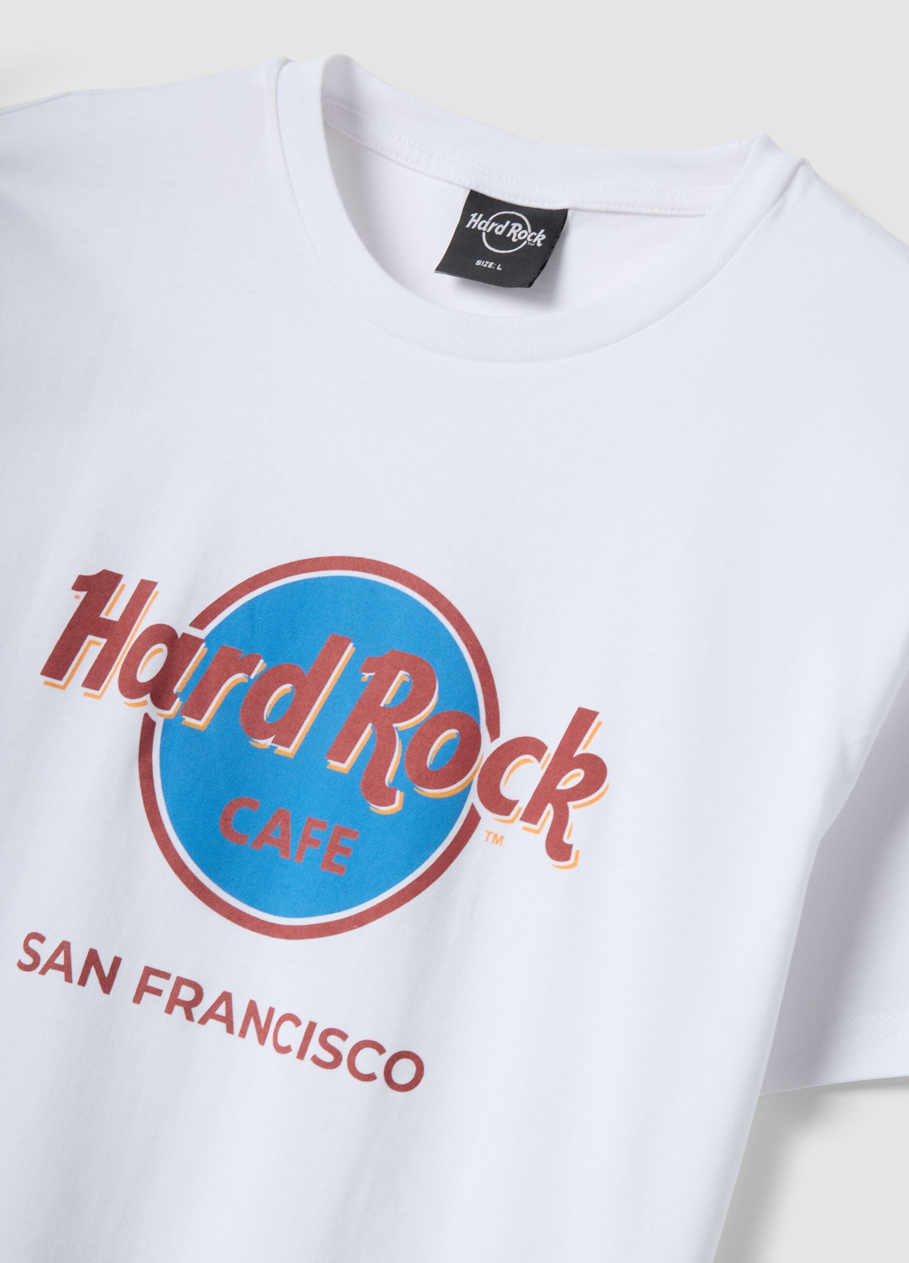 White pure cotton regular-fit T-shirt with Hard Rock Cafe print