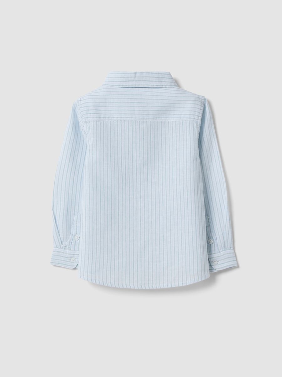 Blue Striped Linen Blend Regular Fit Toddler Shirt_1