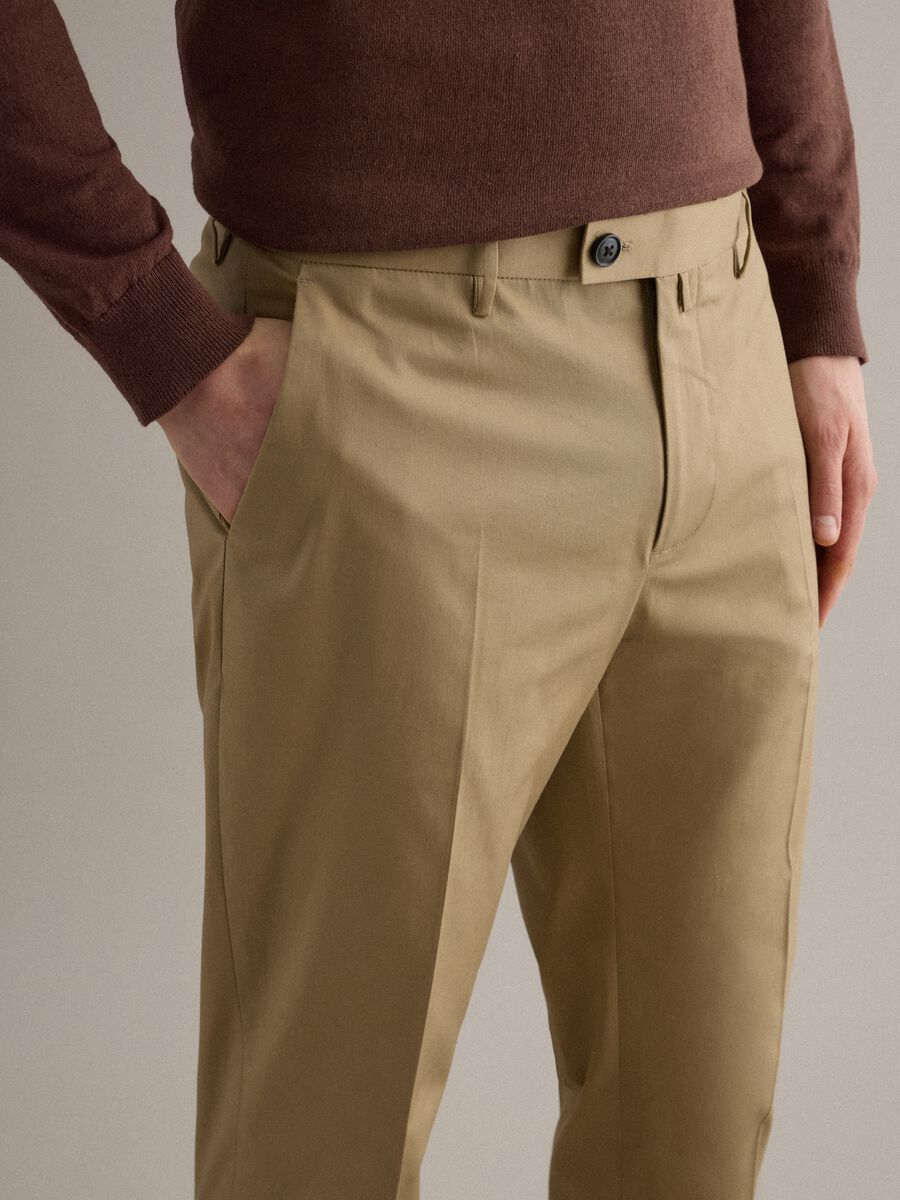 Beige Stretch Cotton Trousers Regular Fit_3