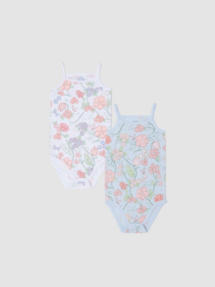 Twin pack of light blue organic cotton bodysuits with floral print_0