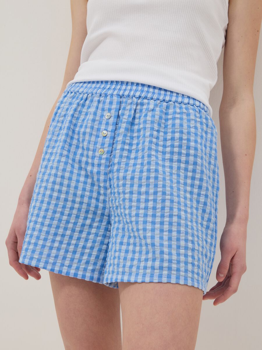 Shorts pigiama in puro cotone a quadri bianchi e azzurri regular fit_3