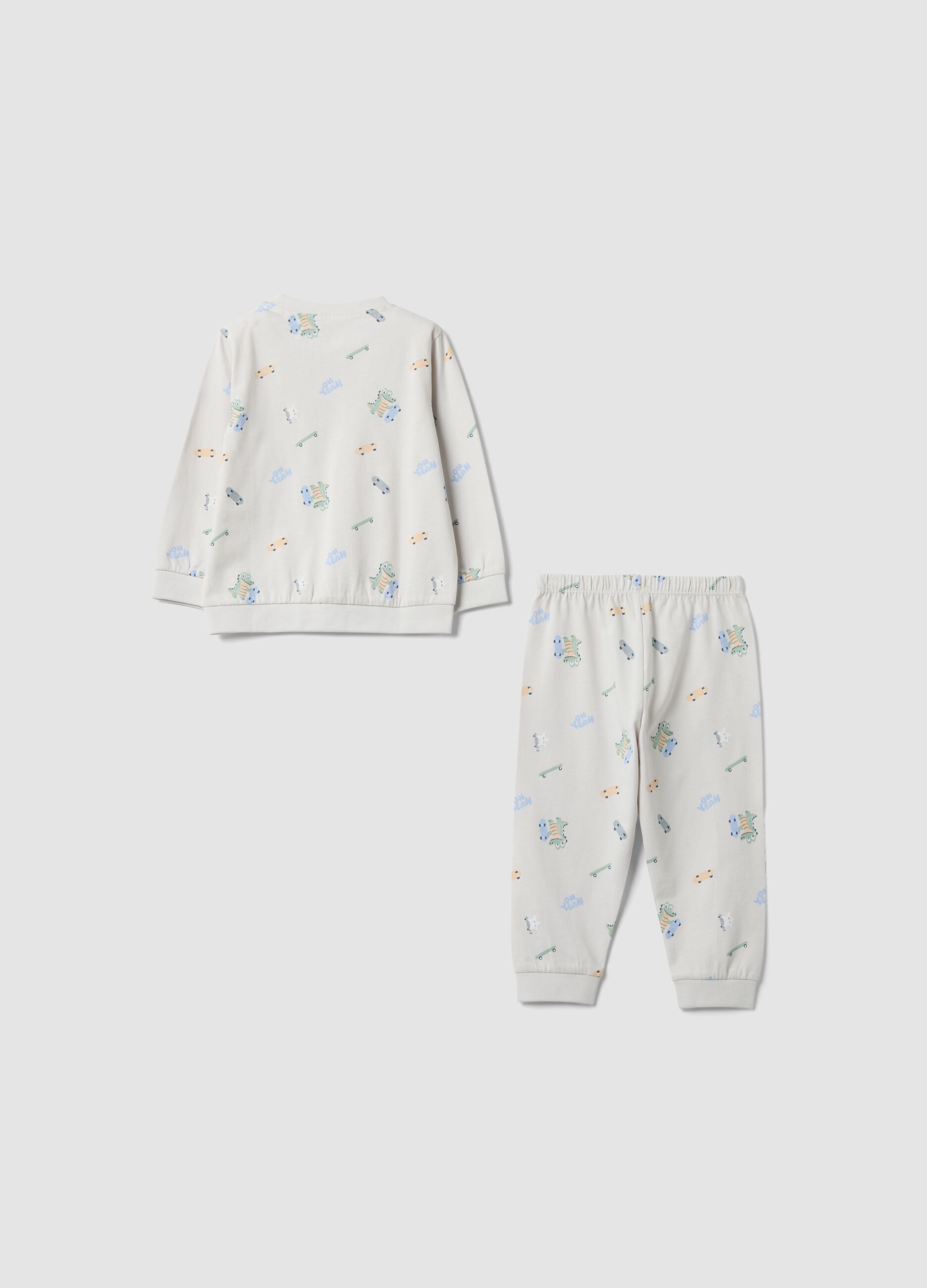 Grey organic cotton jersey pyjamas with crocodile print