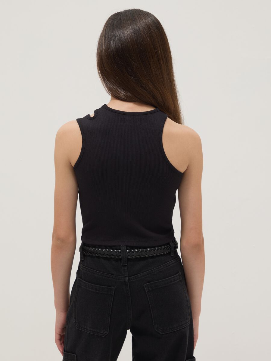 Black organic cotton tank top with asymmetric shoulder_1