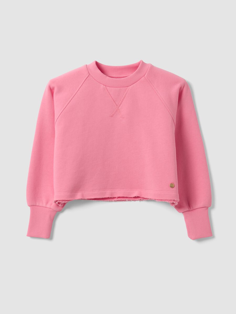 Pink cropped cotton-blend crew-neck sweatshirt, relaxed fit for girls_3