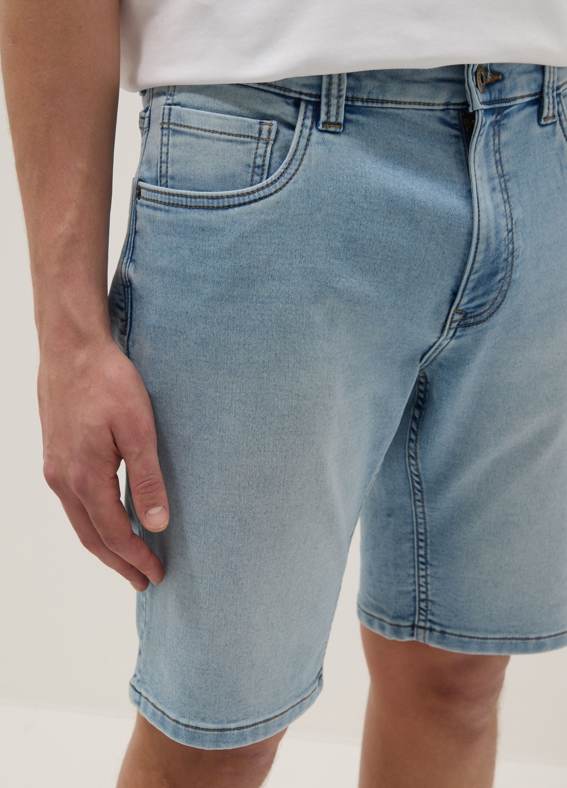 Slim Fit Light Blue Stretch Denim Cotton Blend Shorts
