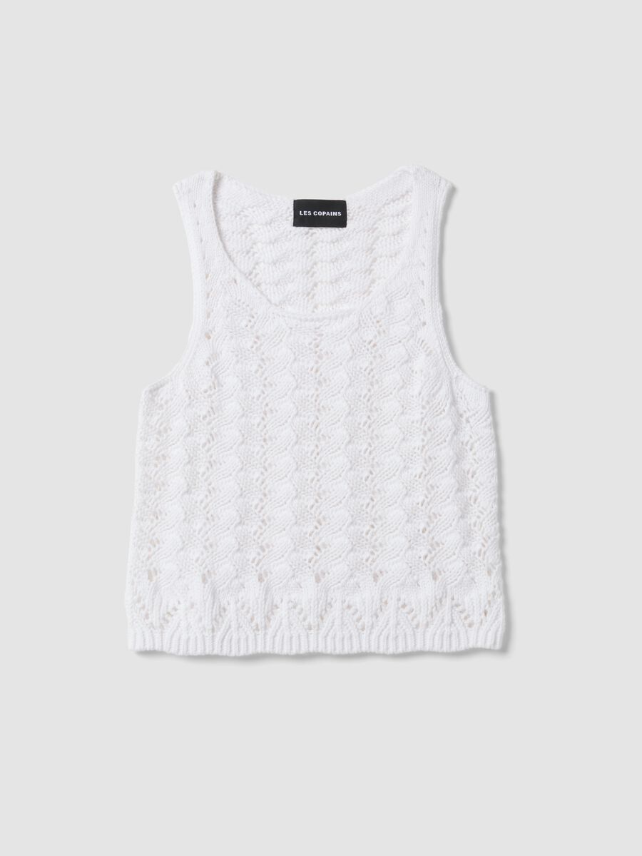 Tank top bianco in crochet di puro cotone_4