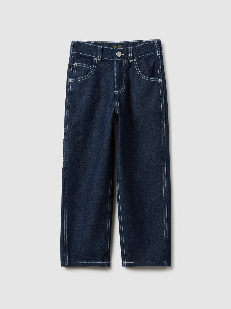 Children's blue pure cotton trousers regular fit with exposed stitching_3