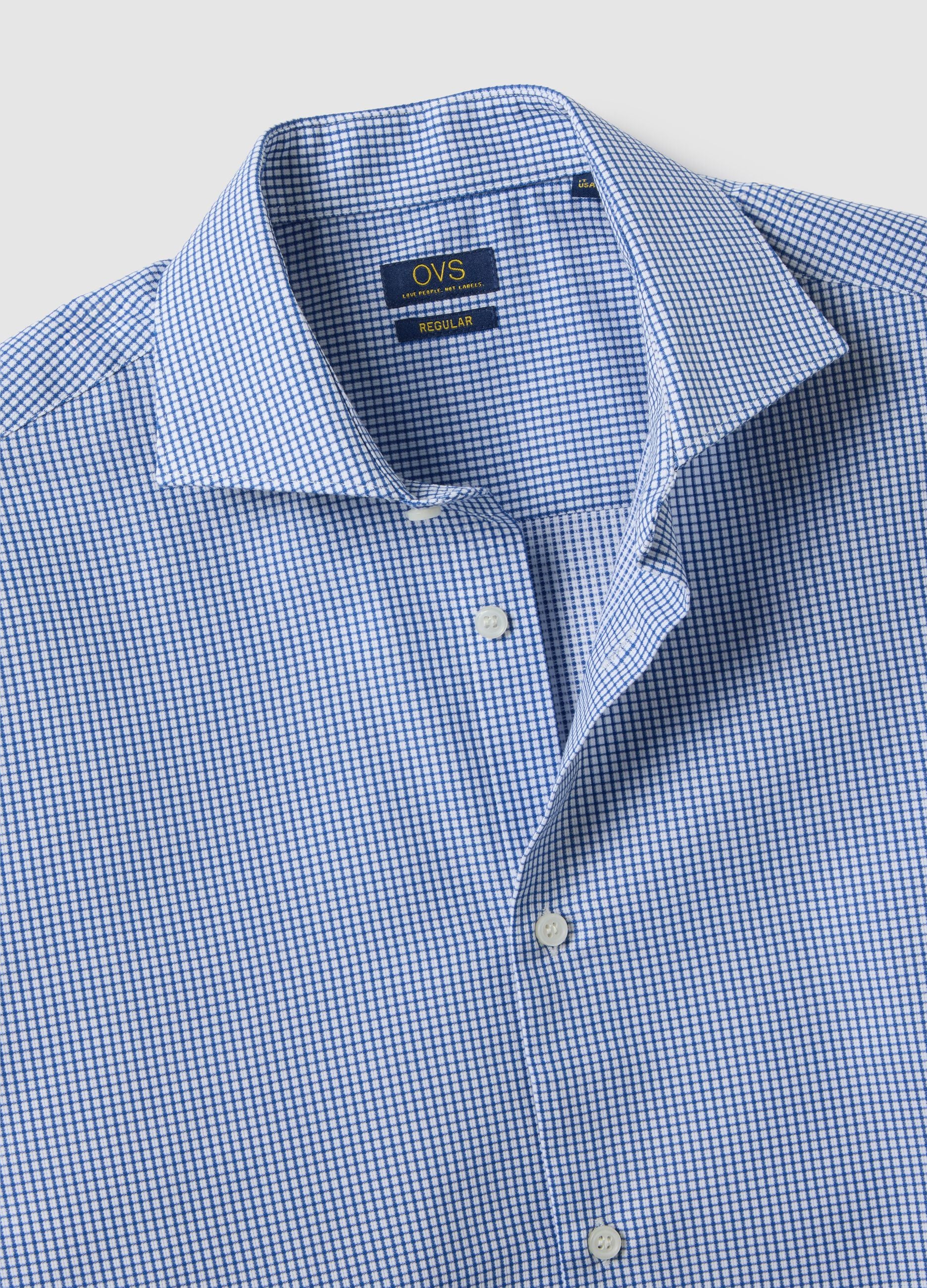 Light blue checked pure cotton regular fit easy iron shirt