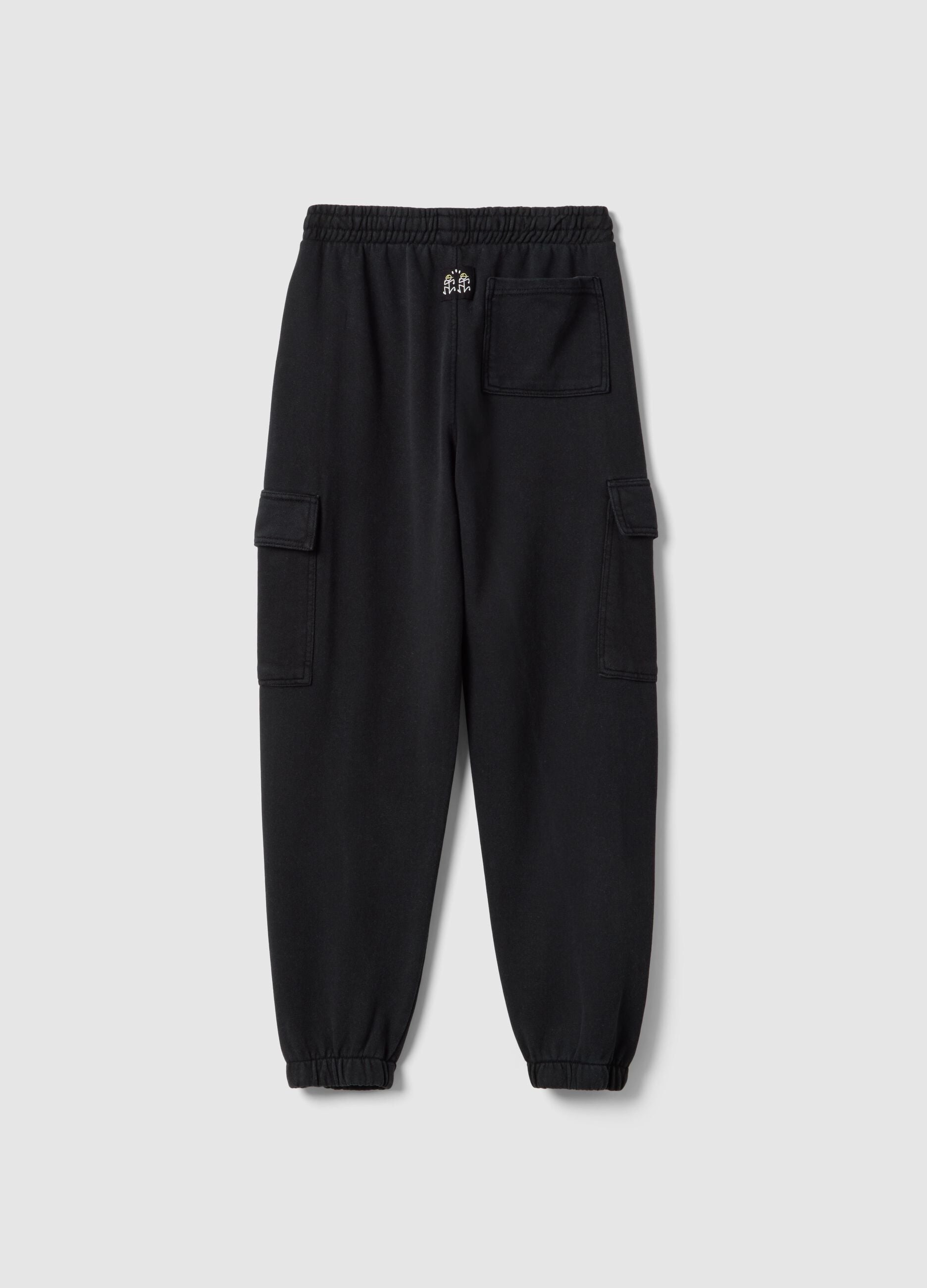 Boys' Regular Fit Black Cotton Blend Cargo Jogger Trousers