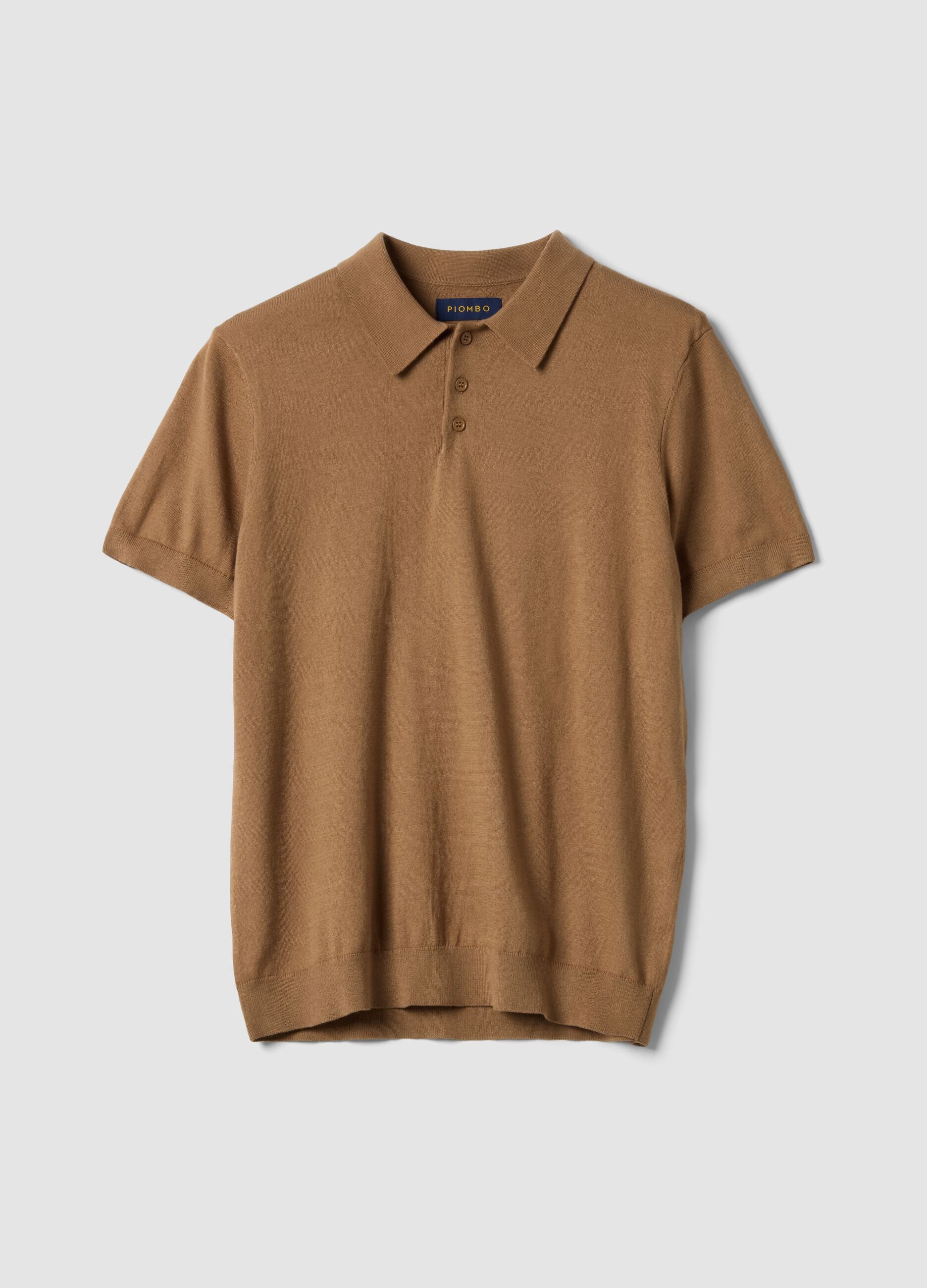 Regular fit brown polo shirt in cotton, linen and silk blend