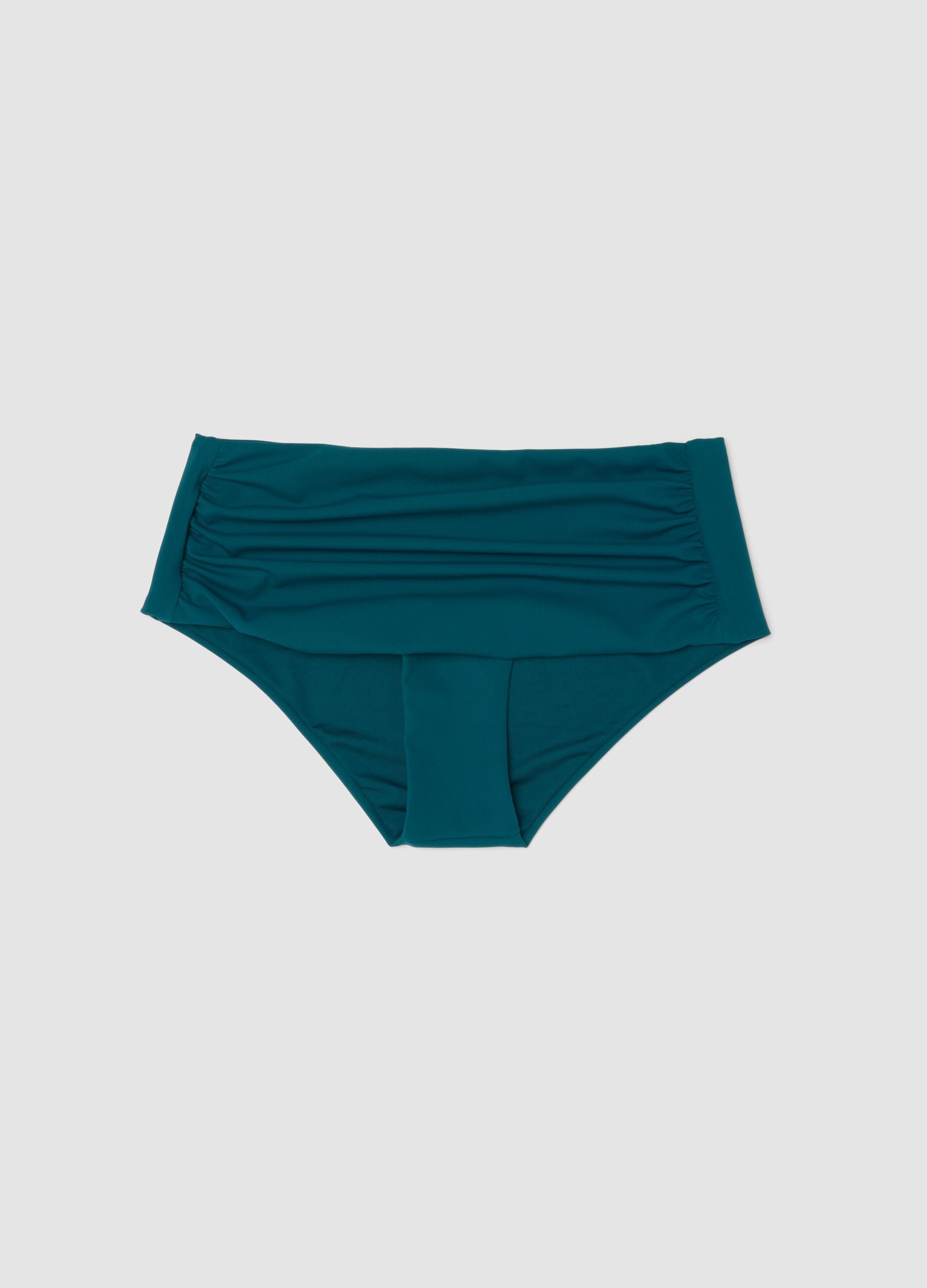 Green high-waisted stretch bikini bottoms with shaping effect