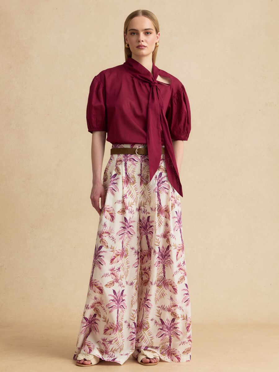 Red pure cotton regular-fit blouse with bow_1