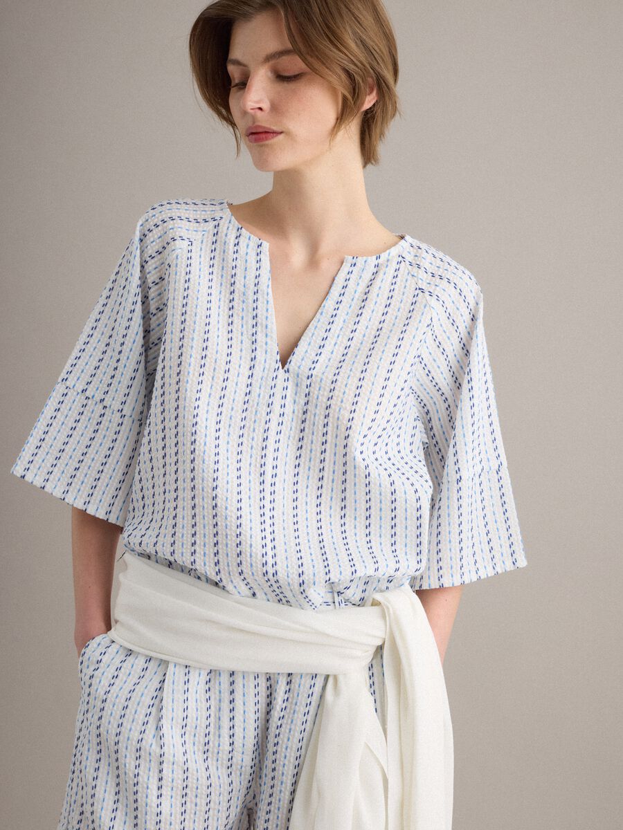 White pure cotton striped shirt_0