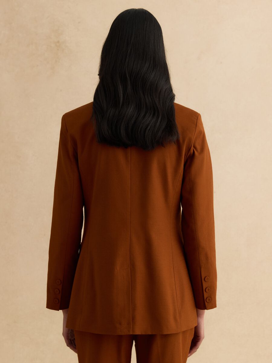 Brown Cotton and Linen Regular Fit Blazer_3