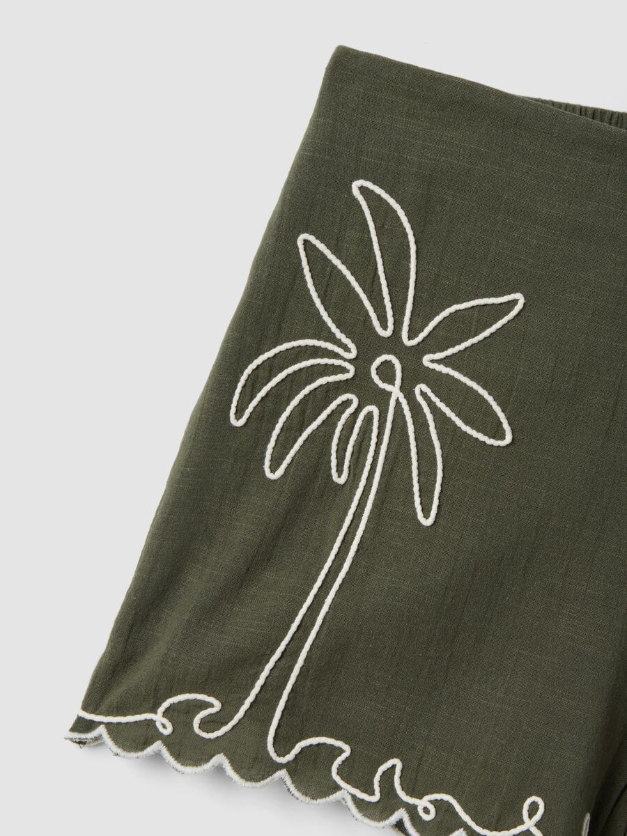 Green regular-fit pure cotton shorts with embroidery_5