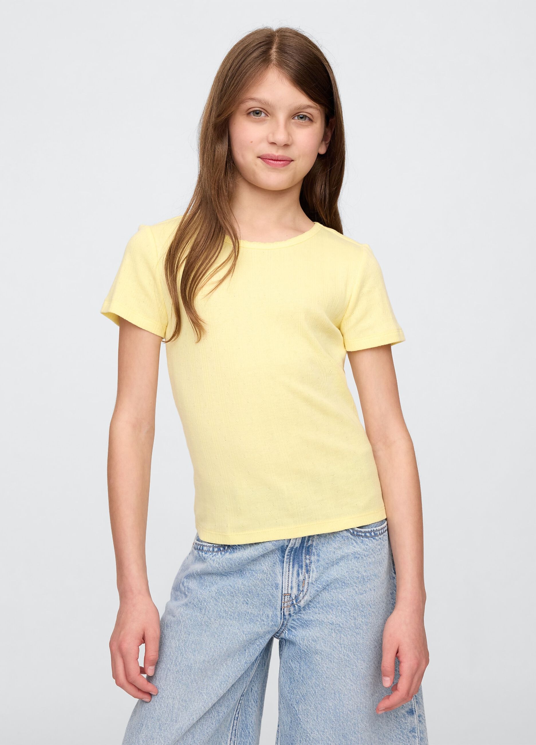 Yellow Ribbed T-shirt with Fitted Cut
