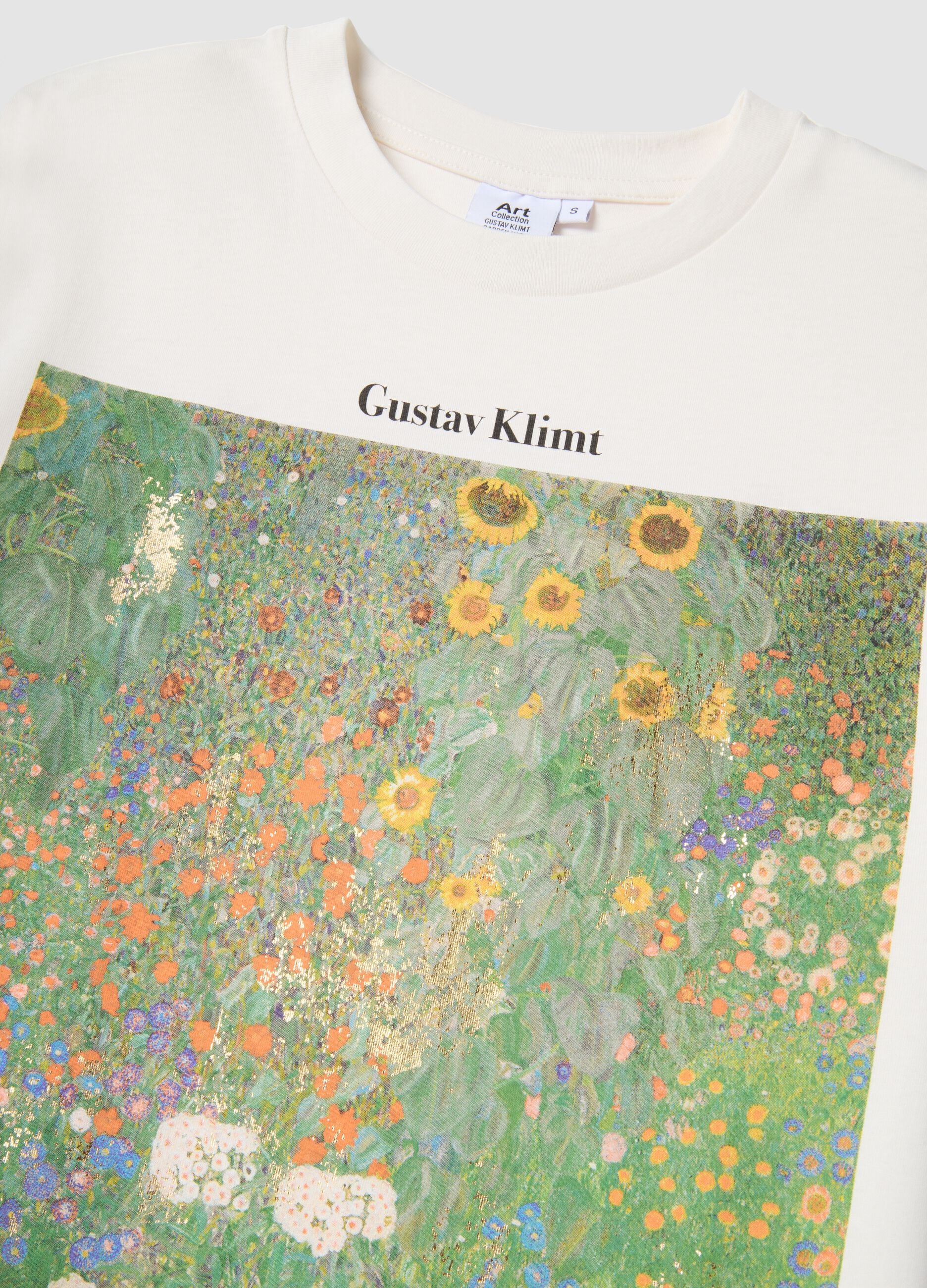 White regular fit pure cotton T-shirt with Klimt print